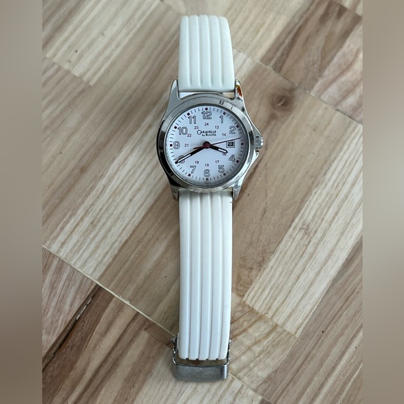 Caravelle by Bulova Ladies Watch White Silicone Bracelet White Dial Date Window - Picture 6 of 13